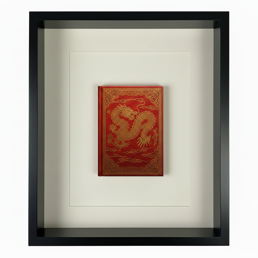 Red book cover in blue frame